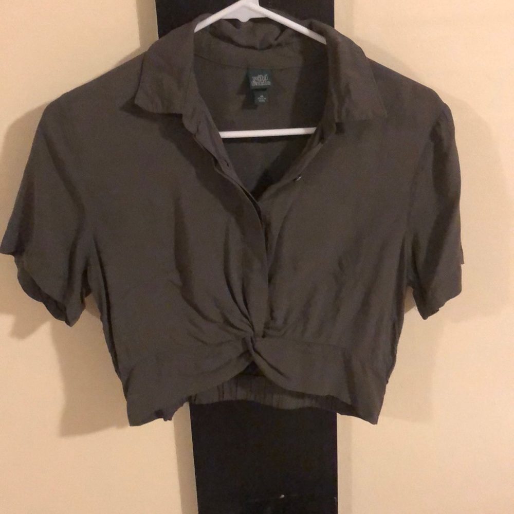 Cropped green button up shirt